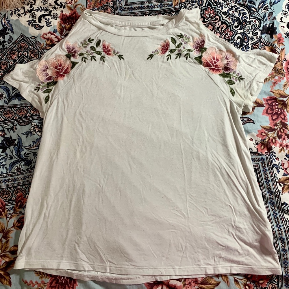 Cut Shoulder Top with Embroidery